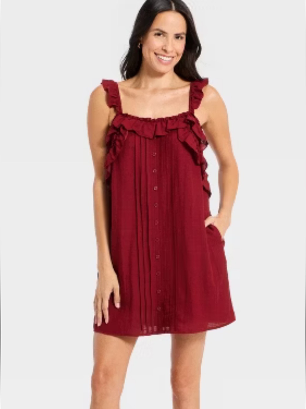 NWOT Universal Thread Maroon Ruffle Sleeves Mini Dress Size Medium